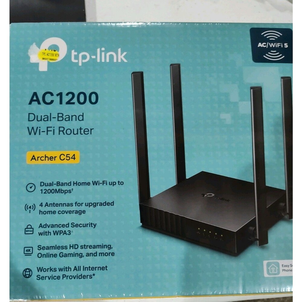 TP-LINK Archer C54 AC1200 Dual-Band Wi-Fi Router, MU-MIMO, 4-Port Black 582